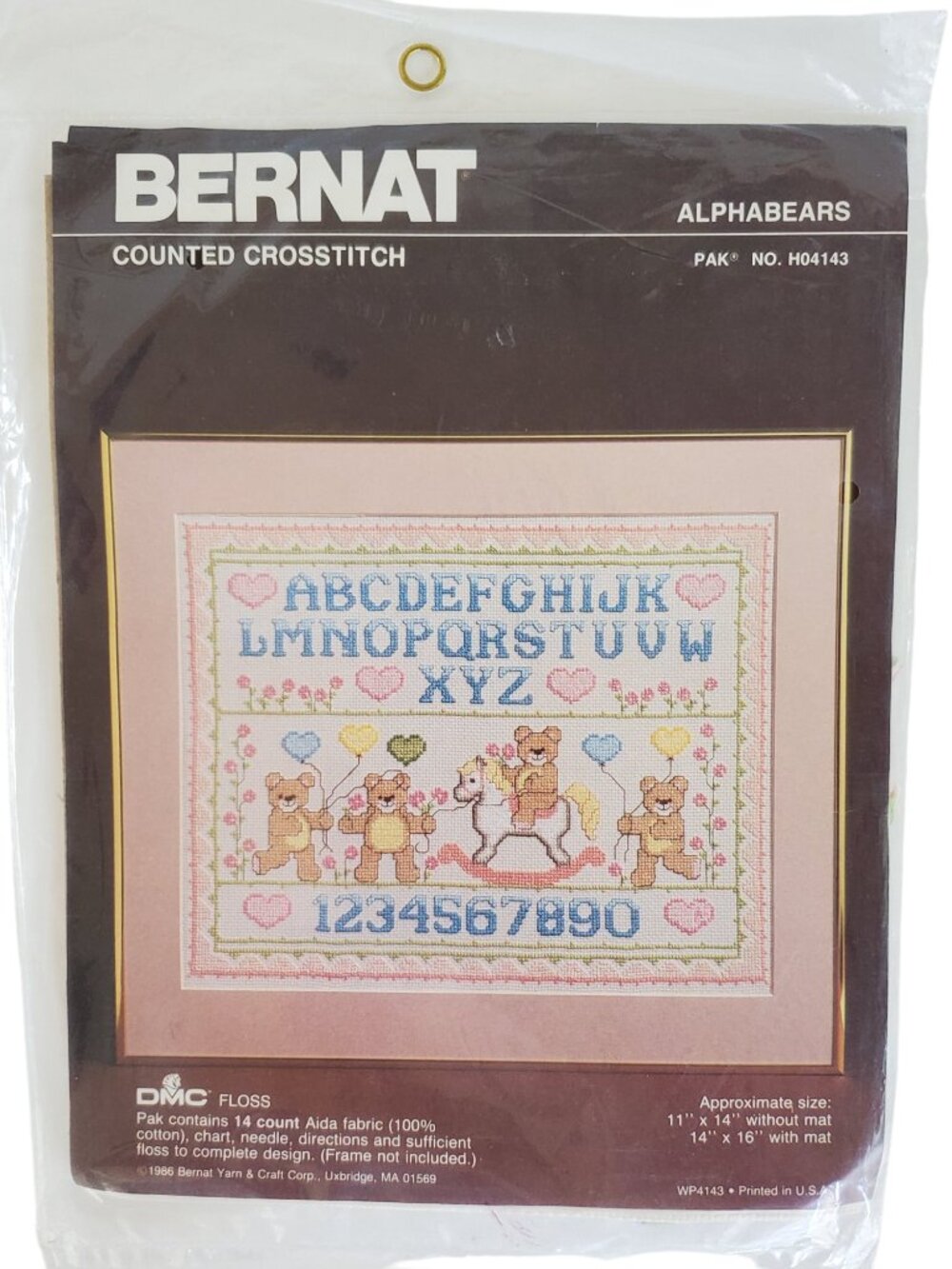 Bernat Counted Cross Stitch Sampler Kit 1986 Alphabears Baby Nursery 11" x 14"